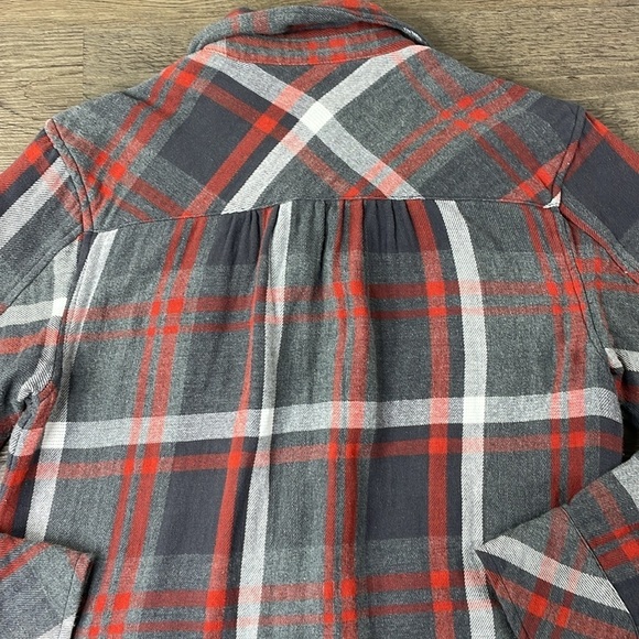 CAbi Women’s #4164 Plaid Tavern Shirt Ruffle Jacket in Gray Red White, sz SM - Picture 10 of 12